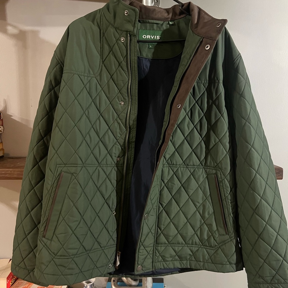 Orvis Men’s Route 7 Jacket Jacket in Olive Green with Brown Trim